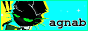 88x31 button for agnab.neocities.org. still image by lusterwing of agnab's oc, a black cat with green eyes, with an overlayed sparkle effect. black text says 'agnab' in lowercase